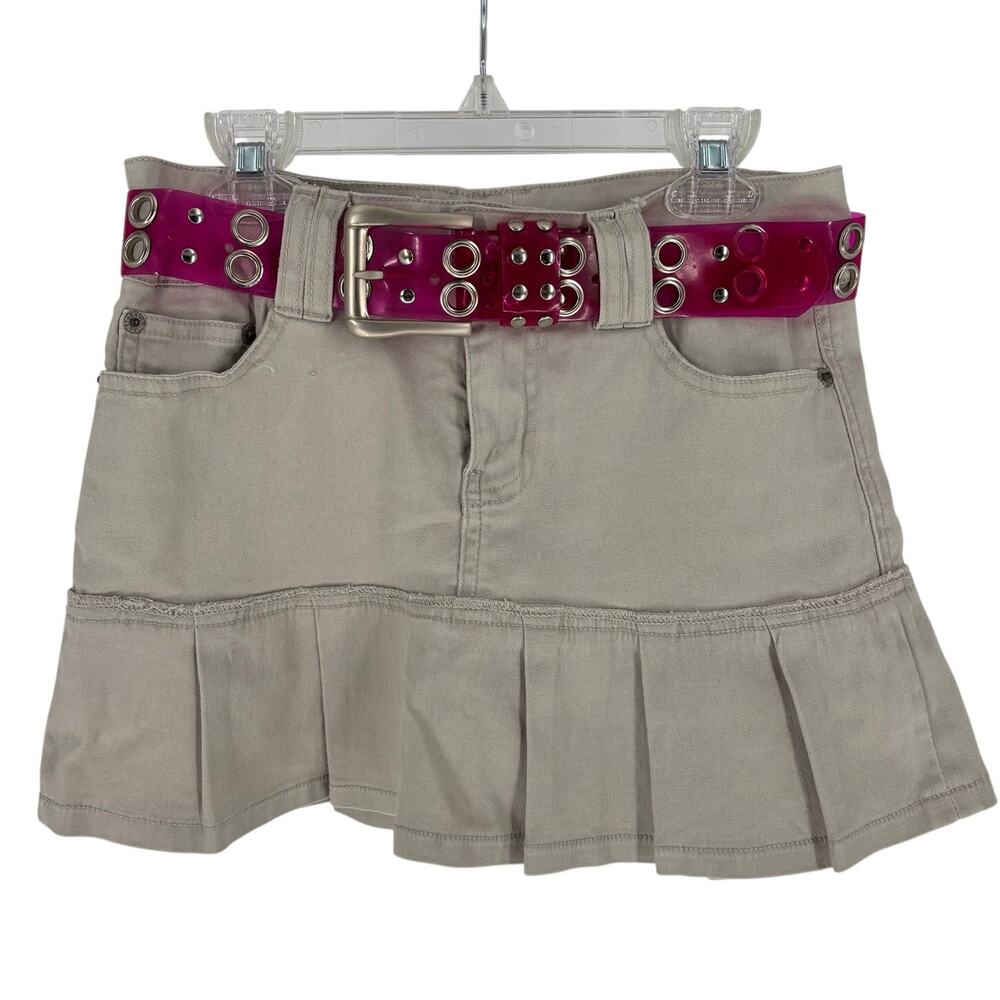 Vintage Y2K Vanilla Star Jeans Khaki Mini Skirt Skort with Belt Girls Sz 12, 26"